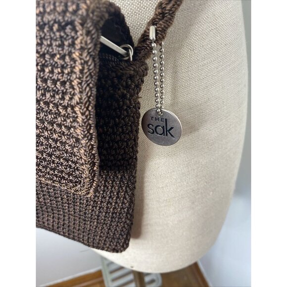 The Sak Crochet Bag Crossbody Purse Handbag Brown Zipper Flap Top Small - Picture 3 of 7